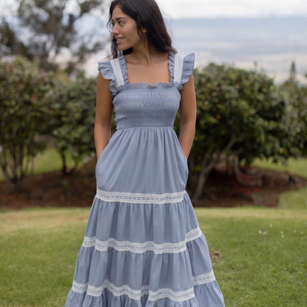 Neuflora Blue Ruffled Maxi Dress Casella Size Small